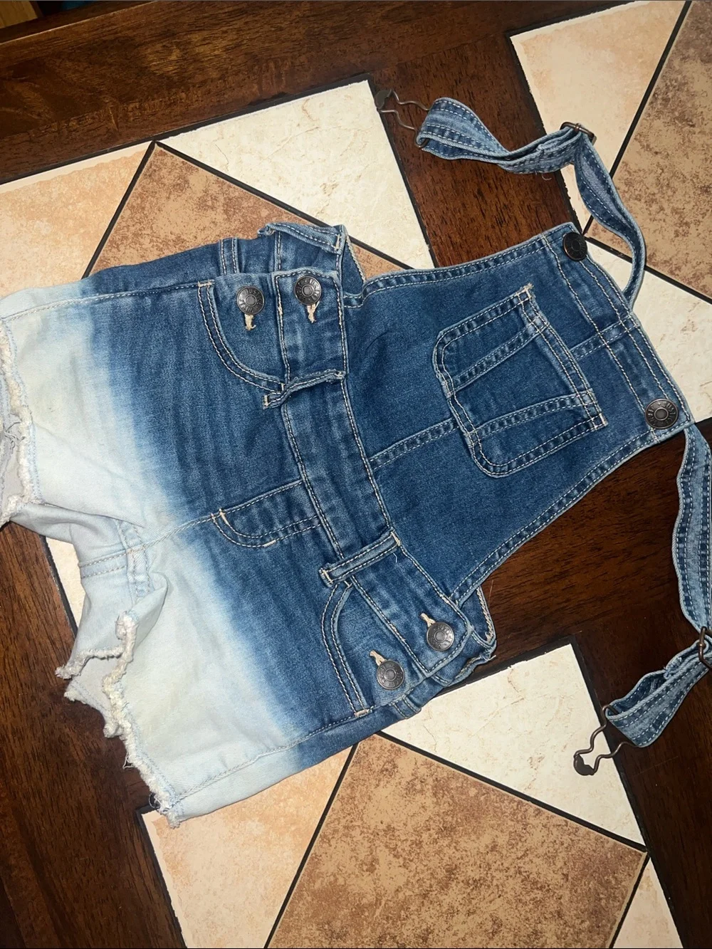 Justice Ombre Denim Short Overalls in Dark Blue and Light Blue